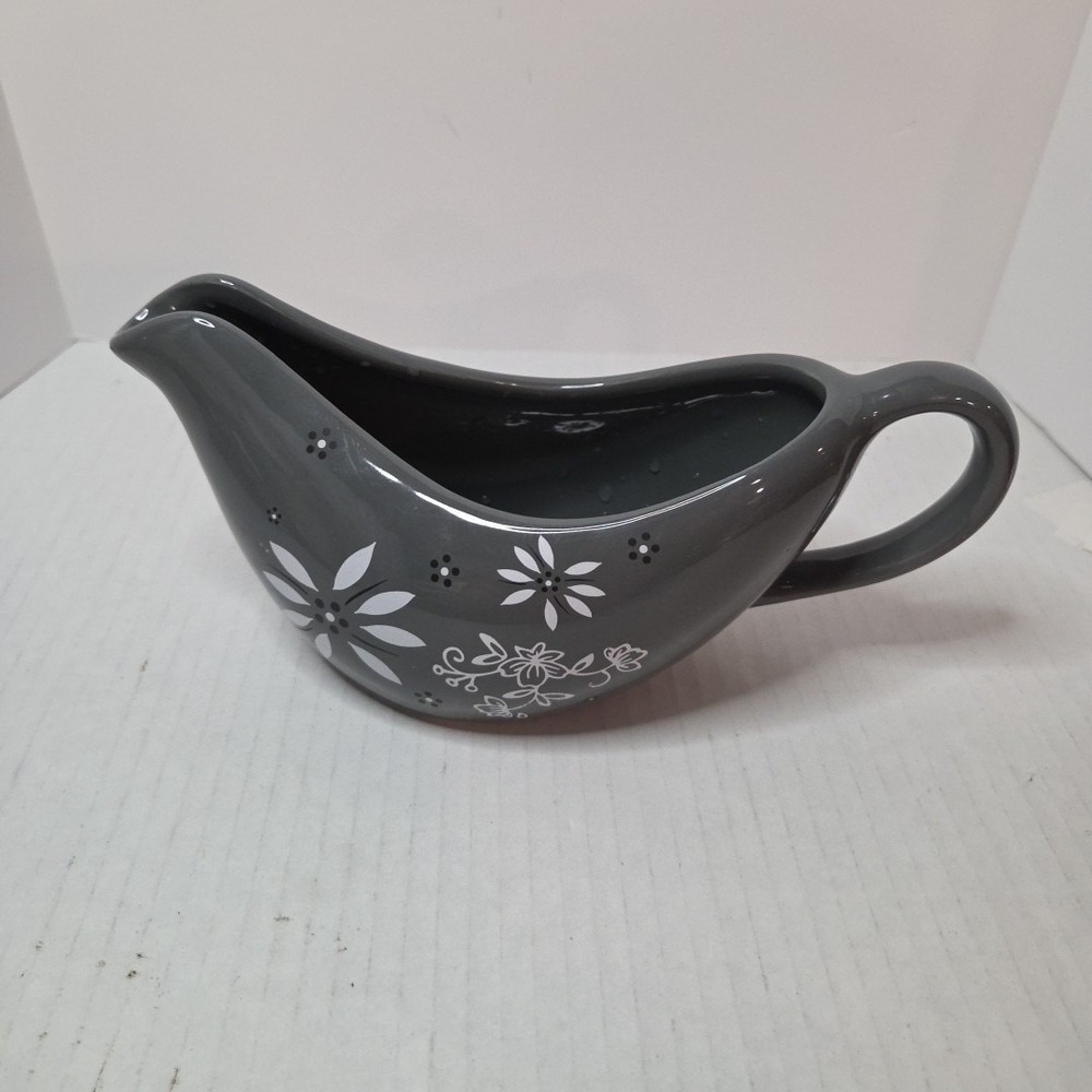 Temptations Ceramic Gravy Boat  Gray White‎ Floral